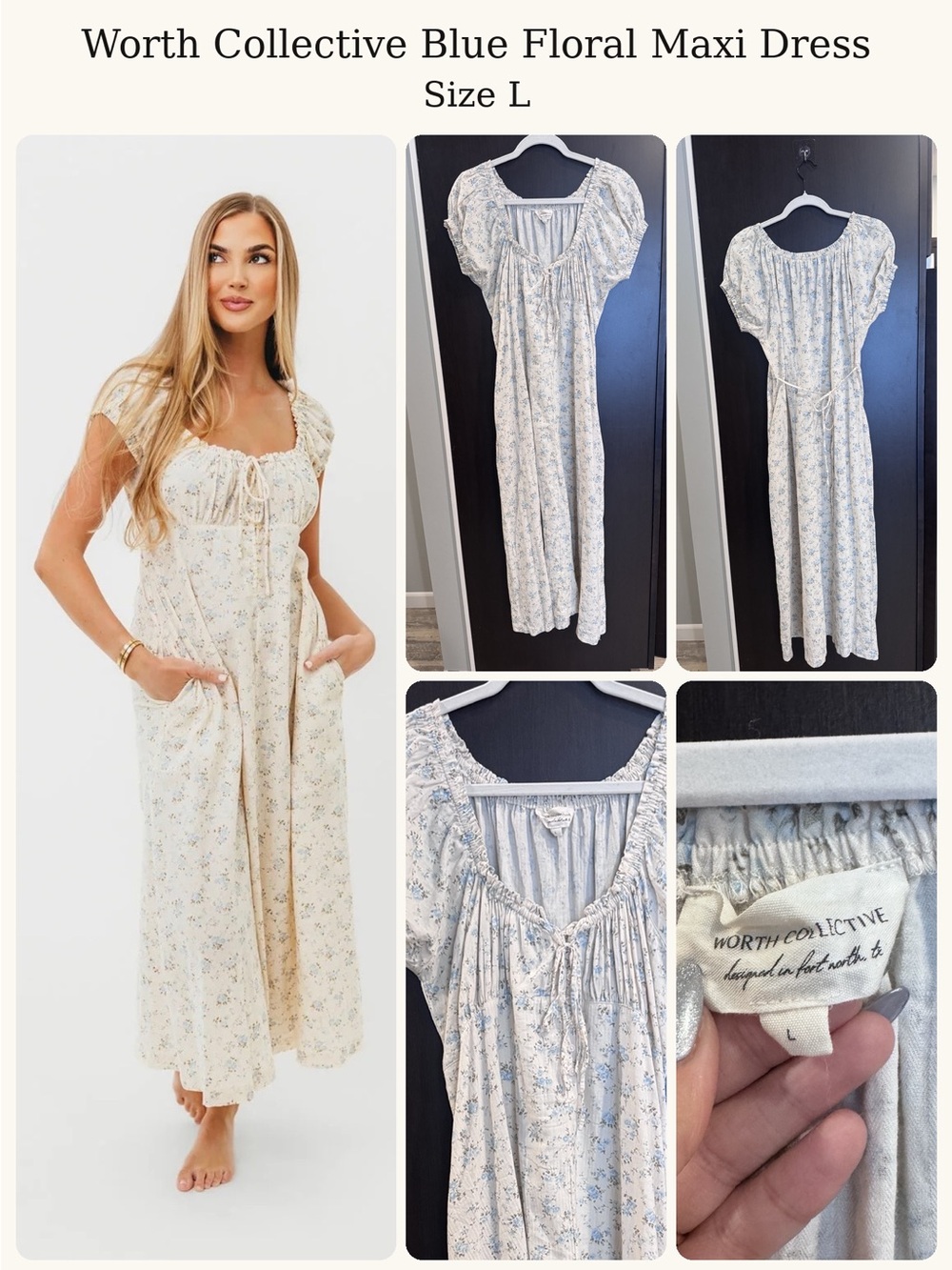 Worth Collective Cream Maxi Dress with Blue Floral Print